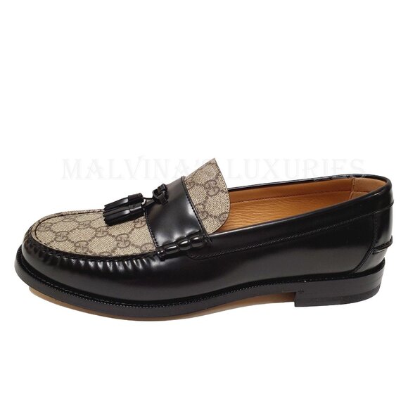 GUCCI SHOES TASSELS G LOGO SUPREME BLACK LOAFERS MOCCASINS - Picture 9 of 16